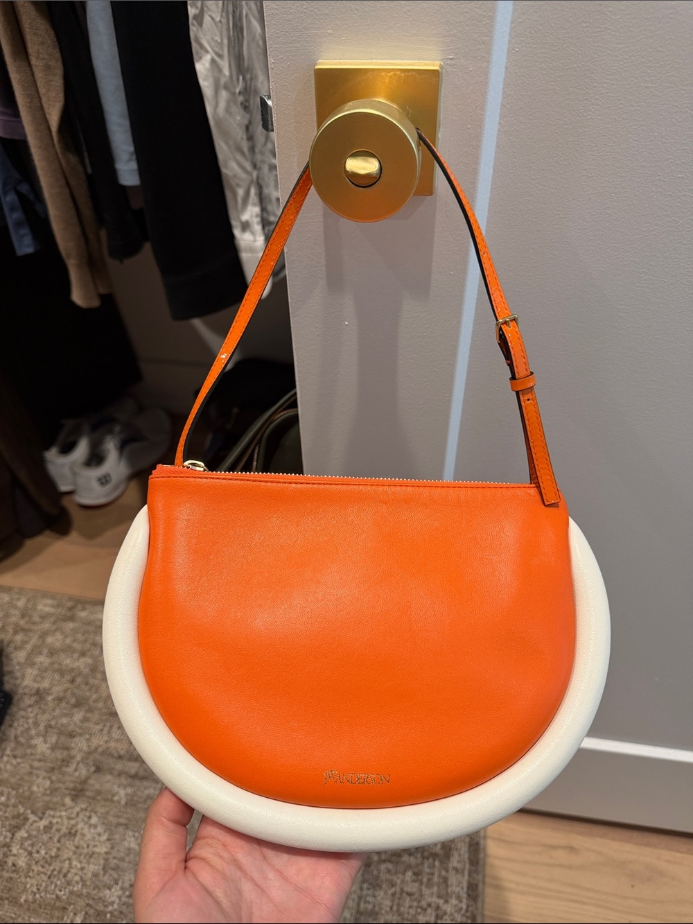 Orange Crescent Leather Shoulder Bag by JW Anderson